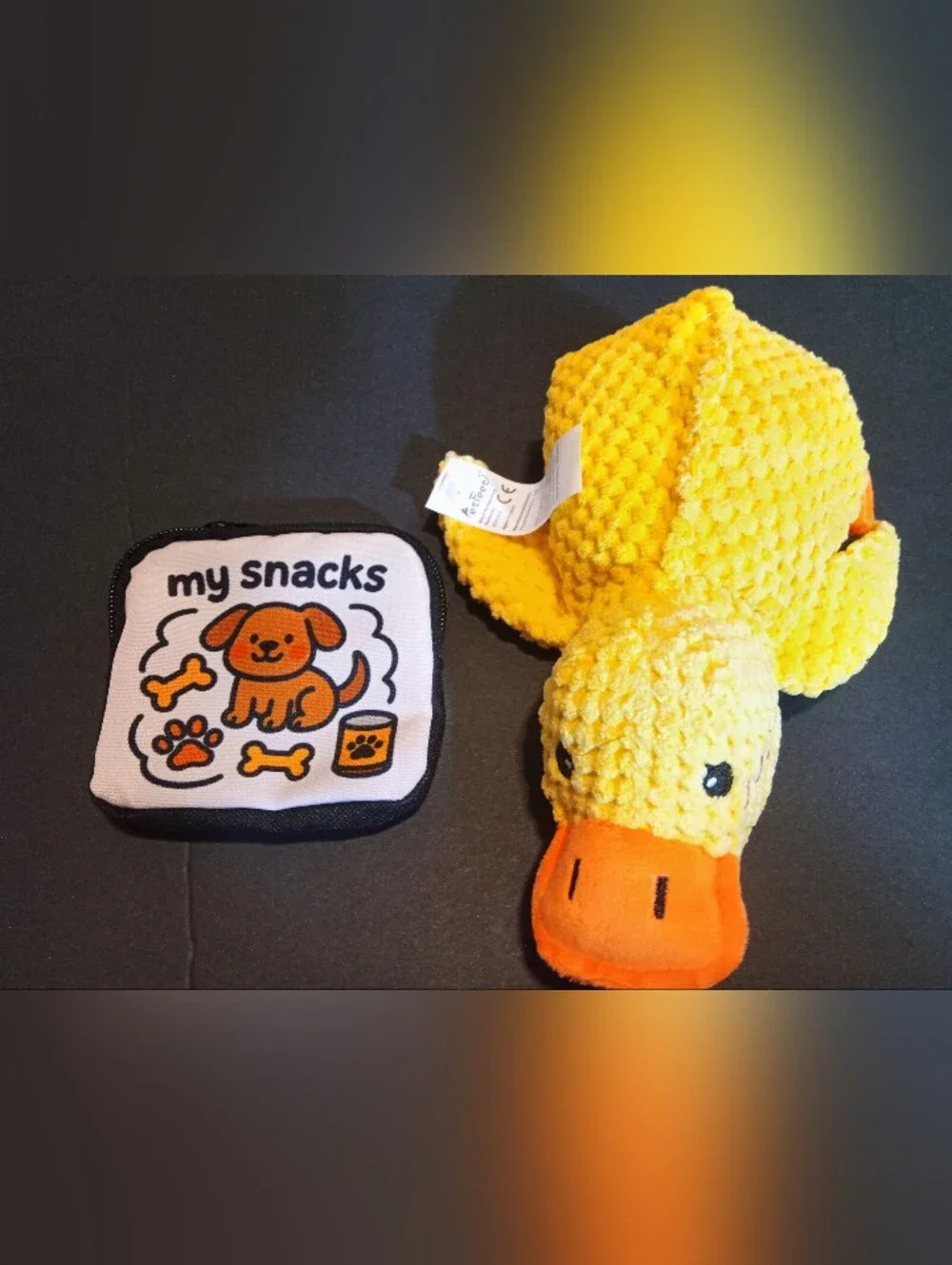 Yellow Plush Duck Squeak Dog Toy with Snack Pouch